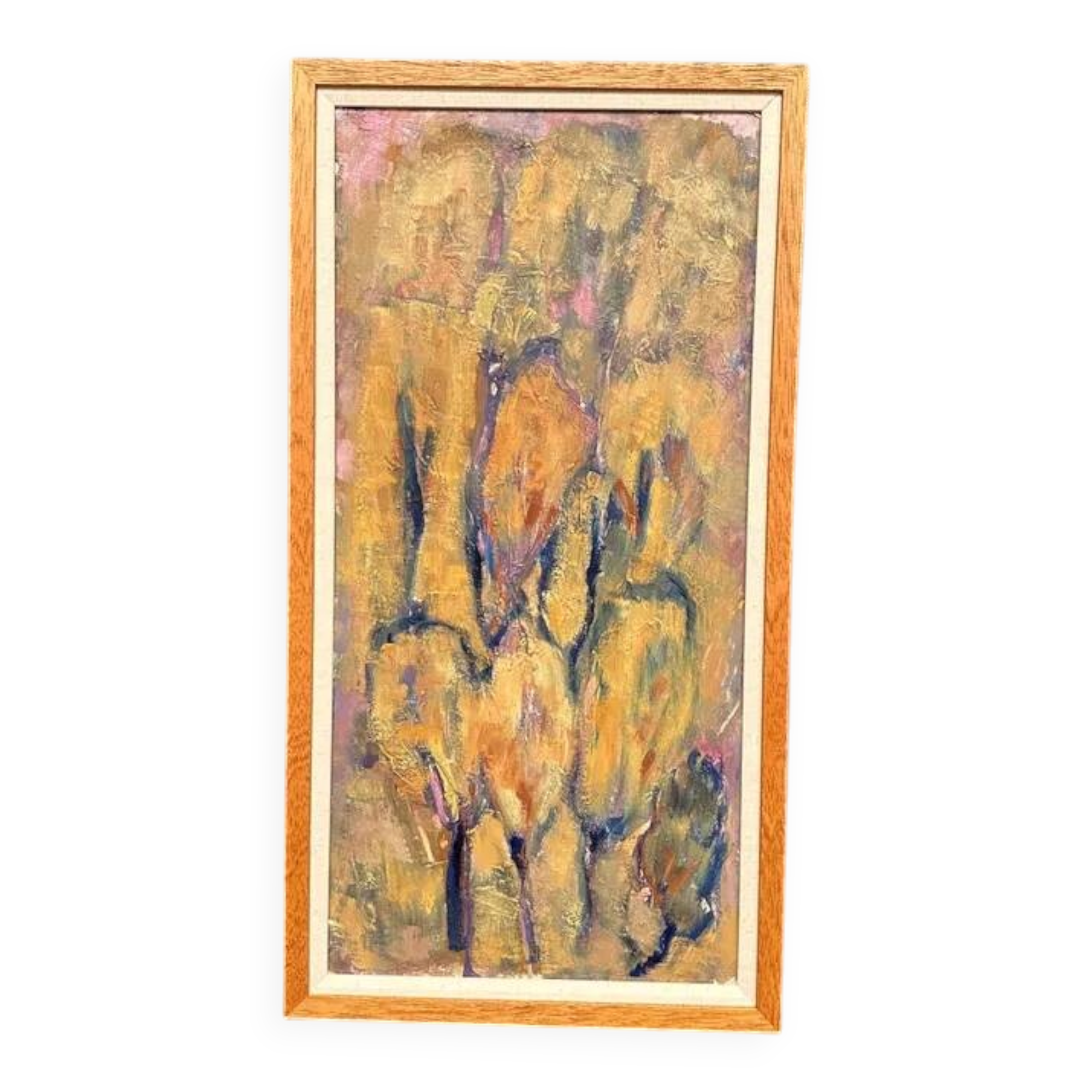 Large Swedish Oil on Panel – "Green Composition" – Signed – Vintage and Recently Framed – 77 × 41 cm (30.3 in × 16.1 in)