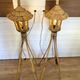 Pair of Tiki Style Lantern Floor Lamps in Bamboo & Rattan – Vintage