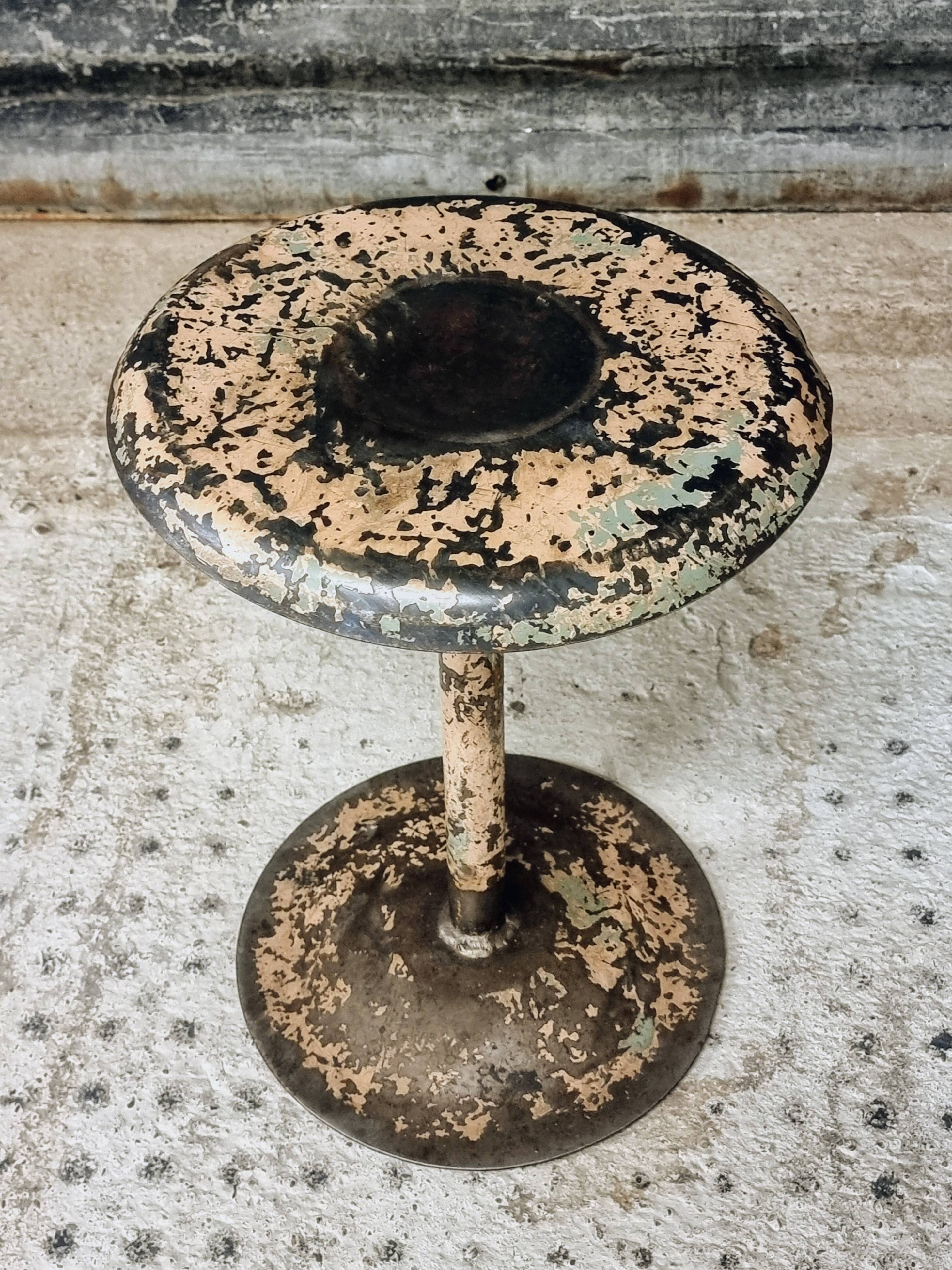 Old workshop stool iron swivel stool side table