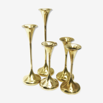 Danish candle holders set 5 design Freddie Anderson Golden brass