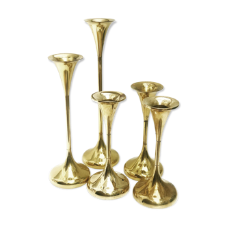 Danish candle holders set 5 design Freddie Anderson Golden brass