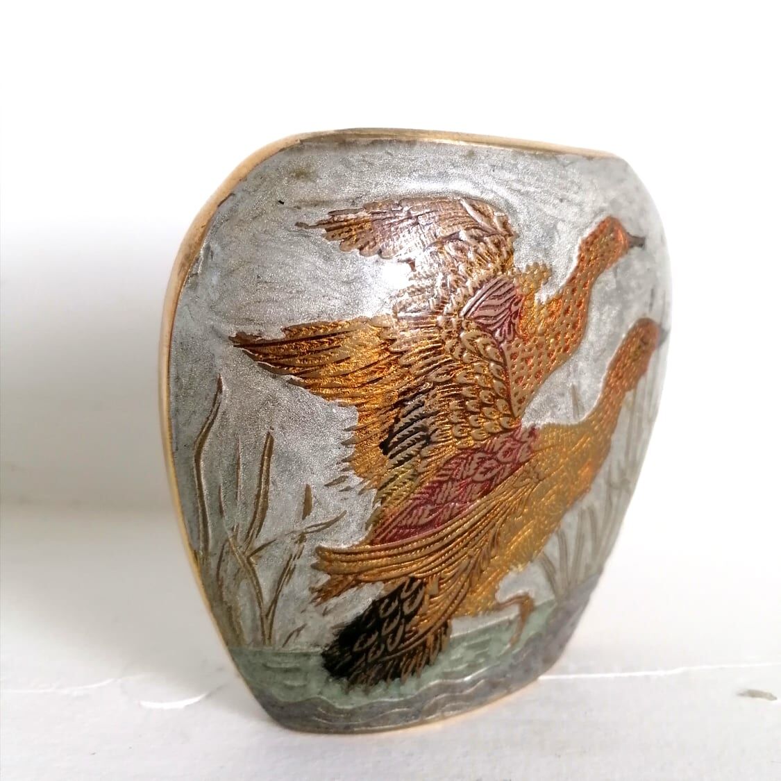 Cloisonné brass vase with ducks, circa 1900