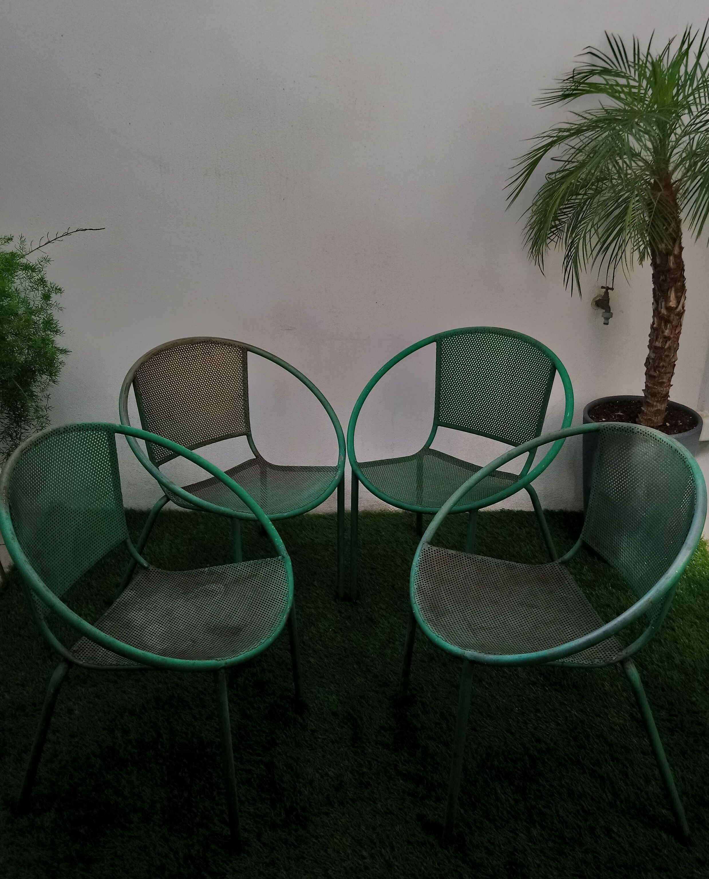 4 garden chairs suite half moon vintage 80s italian design