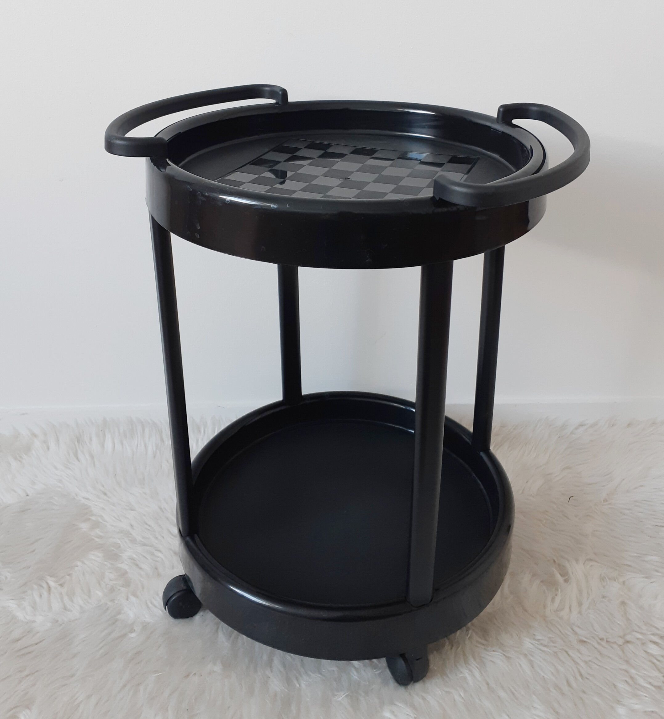 Vintage bar table, black plastic, round table, 70s, Simo, made in Italy