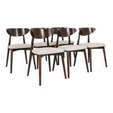 Modern Set of 6 Dining Chairs, Ecru Farbic and Dark walnut beech wood
