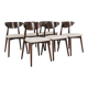 Modern Set of 6 Dining Chairs, Ecru Farbic and Dark walnut beech wood
