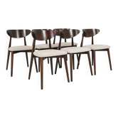 Ensemble moderne de 6 chaises de salle à manger, tissu écru et bois de hêtre noyer foncé