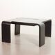 Square Black Lacquered Plywood Coffee Table with Smoked Glass Panel, 1970s