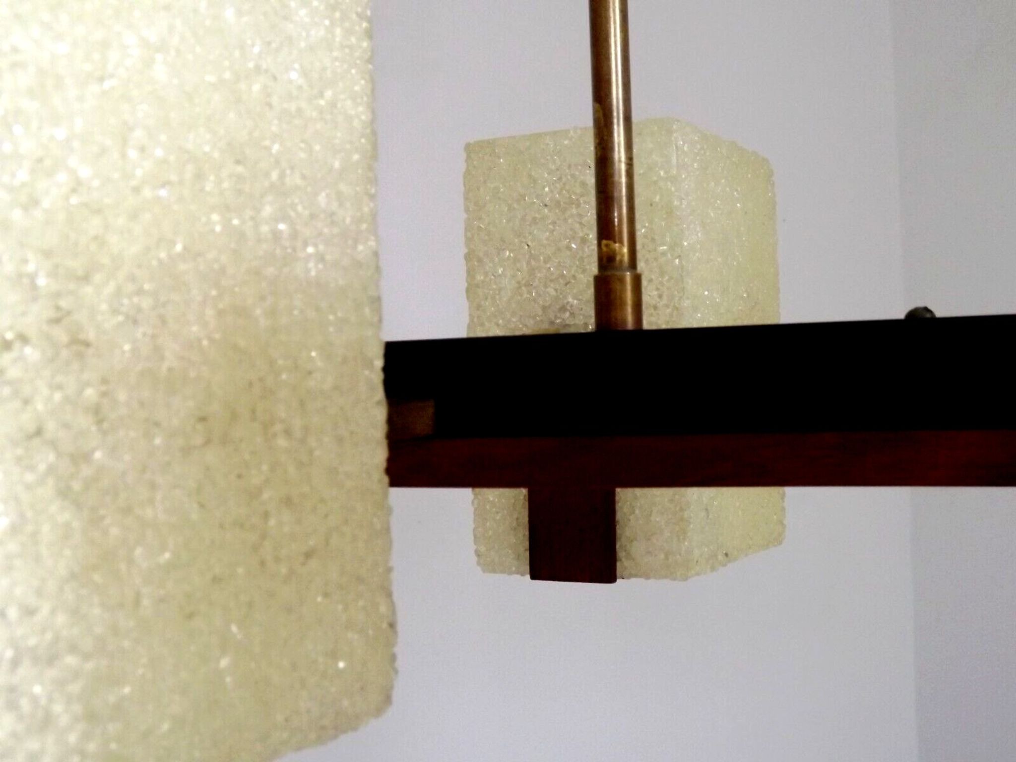Super Retro 1960s Scandinavian Style 6 Light Teak Bass & Perspex Chandelier
