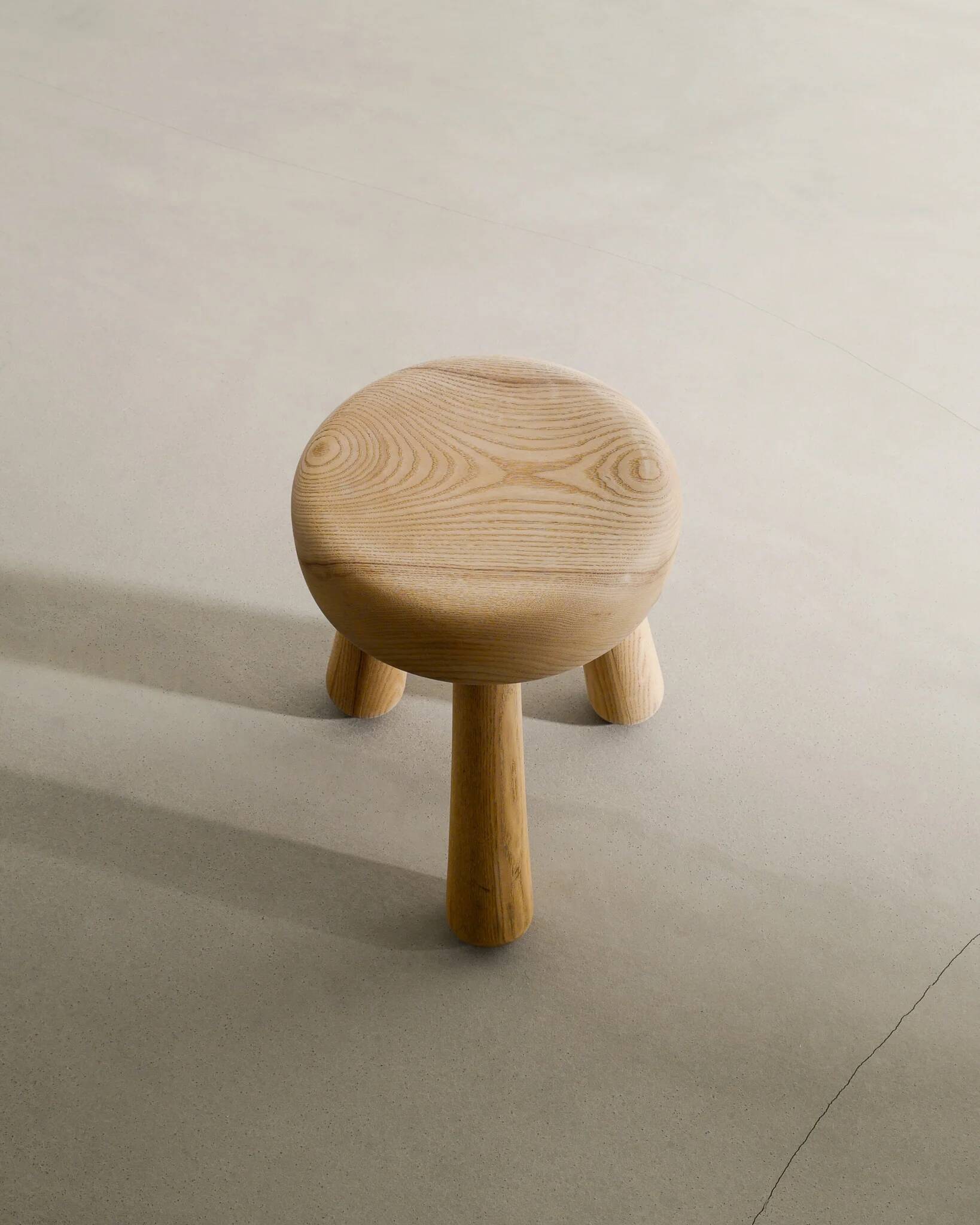 Vintage Swedish Ash Wooden Low Tripod Stool by Ingvar Hildingsson, 1970s
