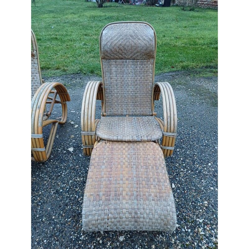 Pair of colonial rattan deck chairs