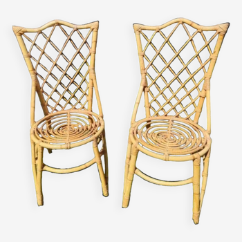Duo de chaises en rotin osier vintage Louis Sognot