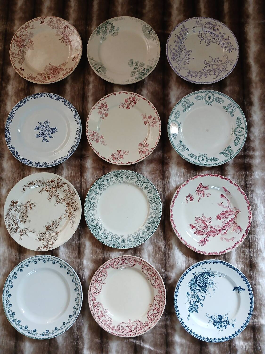 12 antique flat plates in ironstone