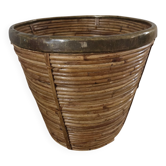 Rattan and brass cache pot, Italy.