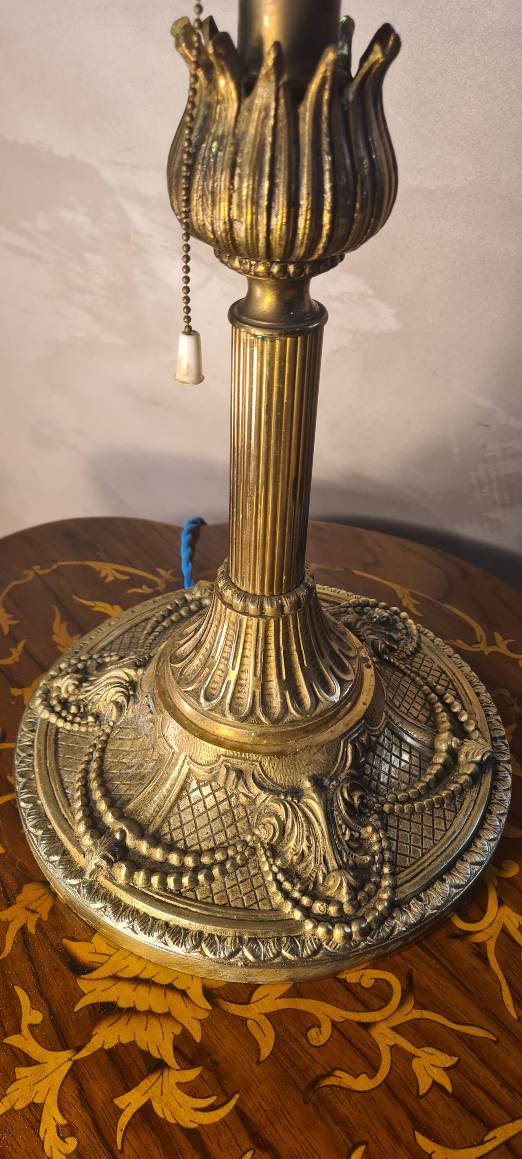 antique solid bronze lamp 51x33x6kg glass paste 1920