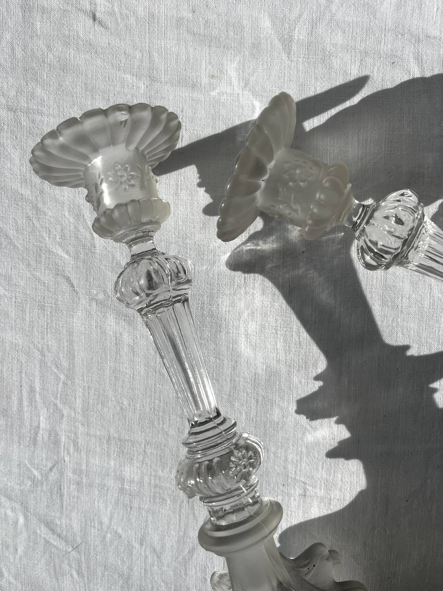 Pair of Griffon candlesticks in Val Saint Lambert crystal, Belgium.