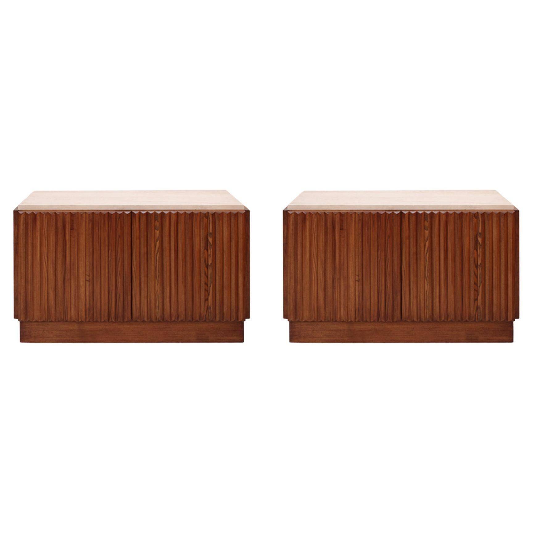 Contemporary Birch and Oak Sideboards with Travertine Top by LA Studio