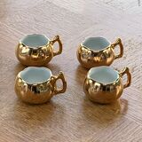 4 small cups dabbling ceramic enamelled gold and vintage white