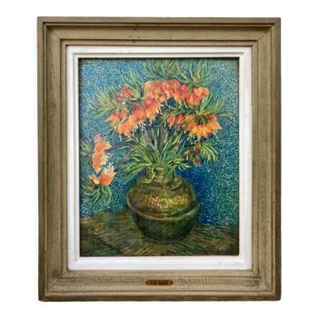 Table bouquet flowers reproduction frame wood