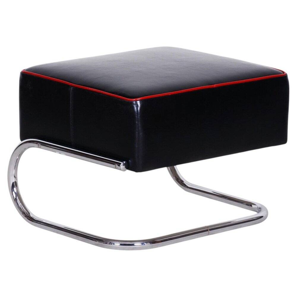 Bauhaus Stool in Leather and Chrome-Plated Steel from R. Slezák, Czech, 1930s