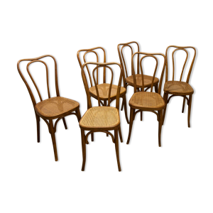 lot de 6 chaises bistrot j&j kohn 1900 assise cannage