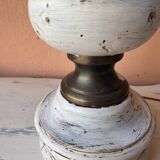 Round lamp base in white patina wood and brass