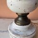 Round lamp base in white patina wood and brass