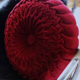 Coussin rond velours rouge foncé rosace tressé vintage