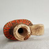 Egyptian pattern ceramic pitcher, red-orange enamels
