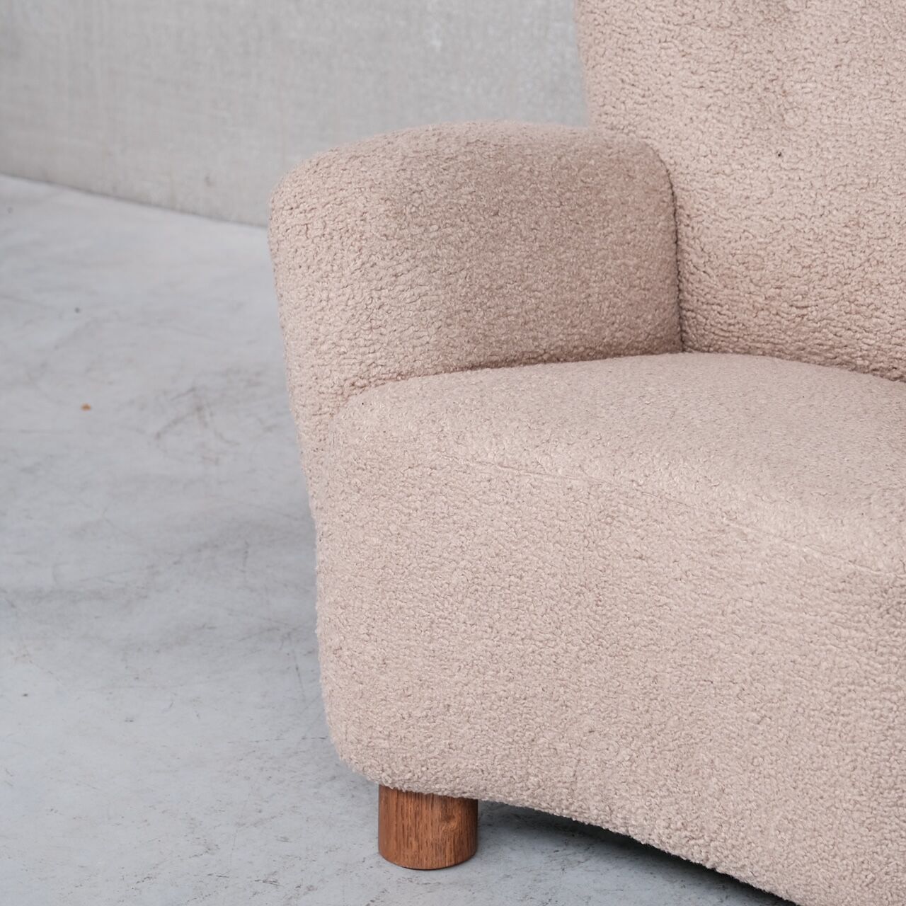 Danish mid-century wingback upholstered boucle armchair