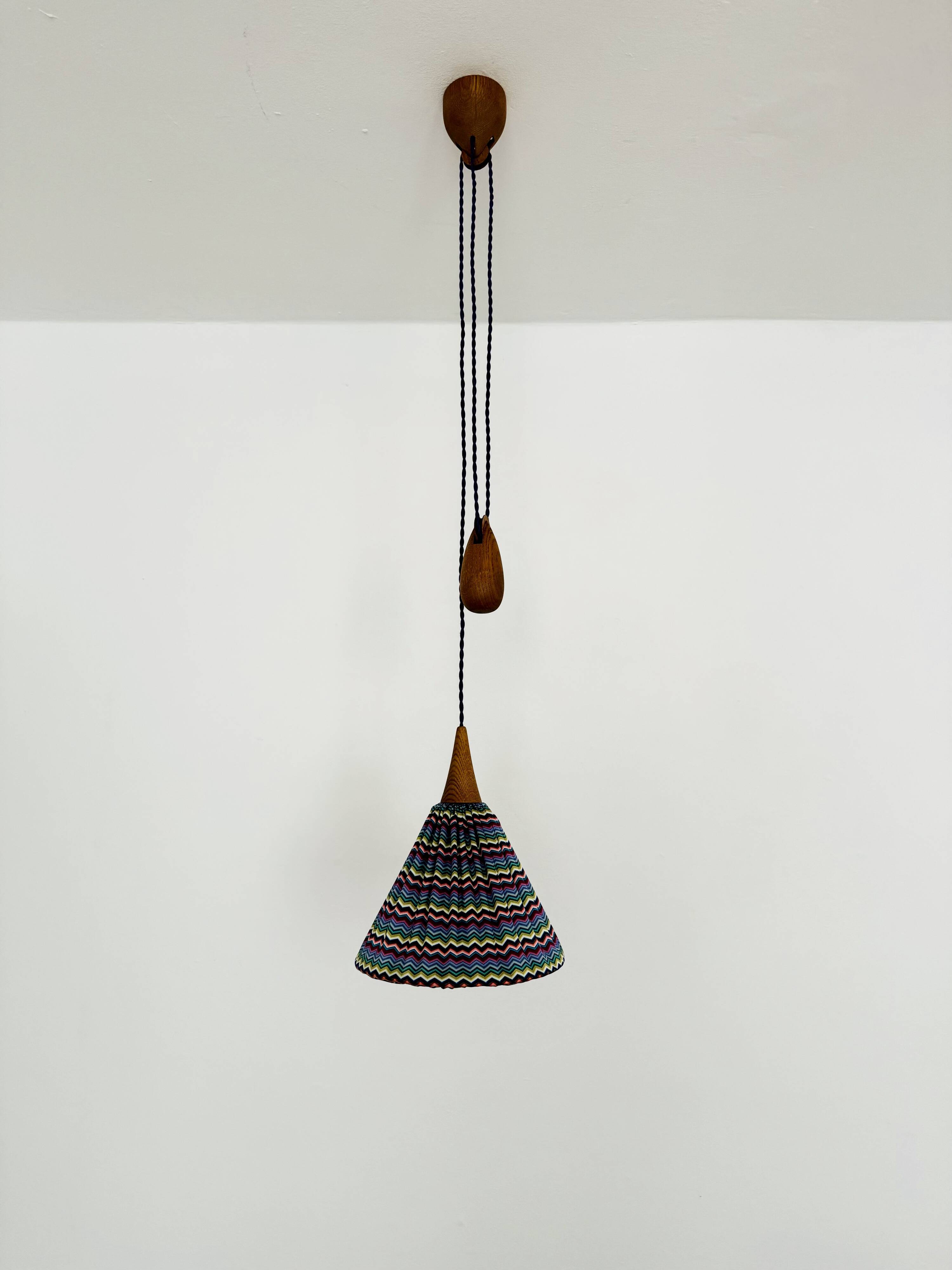 Oak Pendant Lamp with Counterweight by Uno and Östen Kristiansson