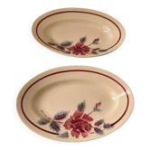 Set of 2 Moulin des Loups rose-decorated relish dishes