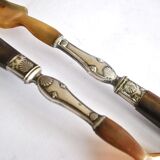 Antique horn salad cutlery – shell decoration 1900