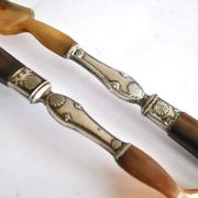 Antique horn salad cutlery – shell decoration 1900