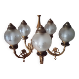 Louis Philippe bronze chandelier Height 80 cm max, diameter 47cm, 5 globes diameter 13cm