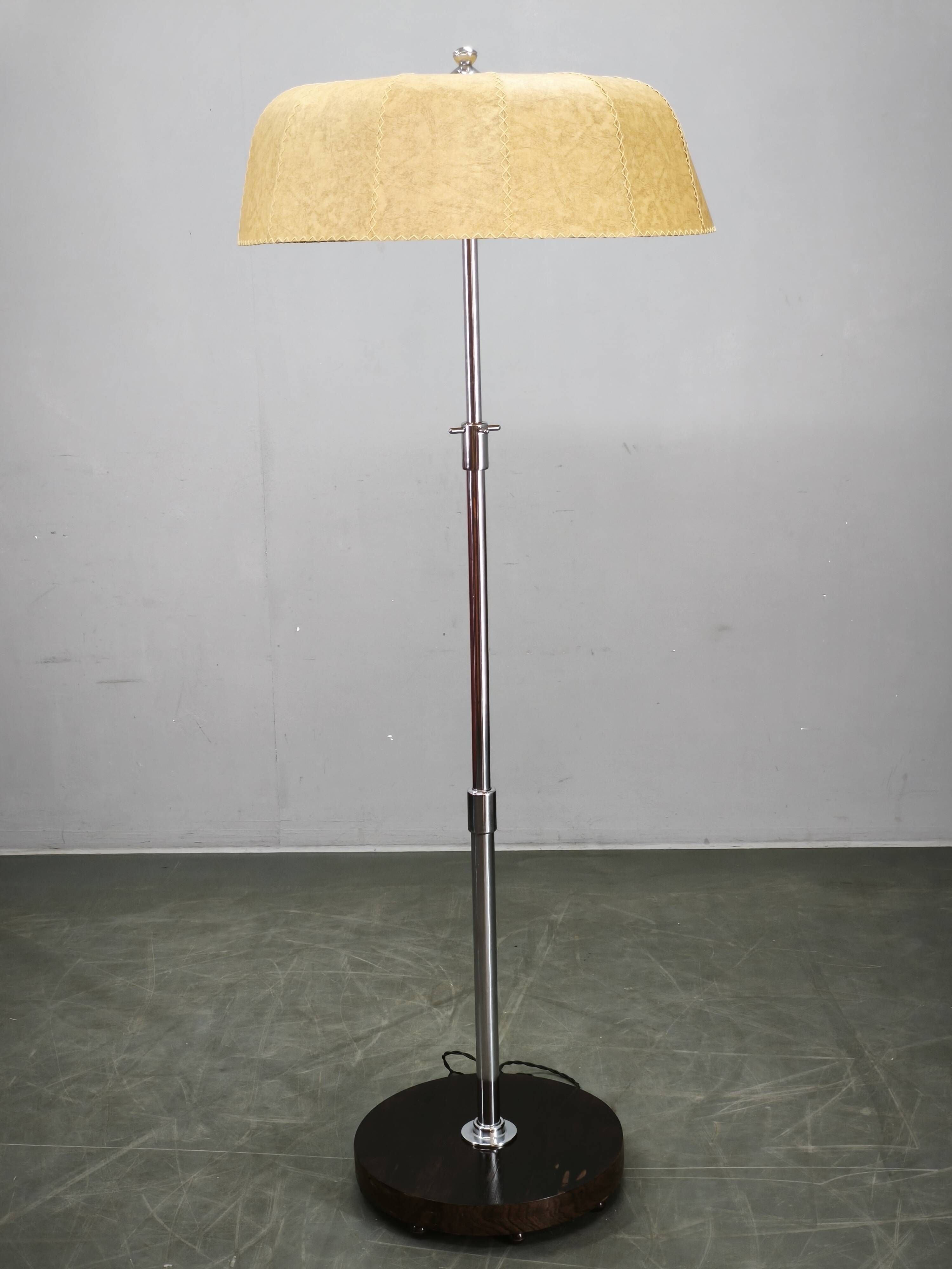 1950s Czechoslovakian Art Deco Chrome Floor Lamp with Handmade Shade