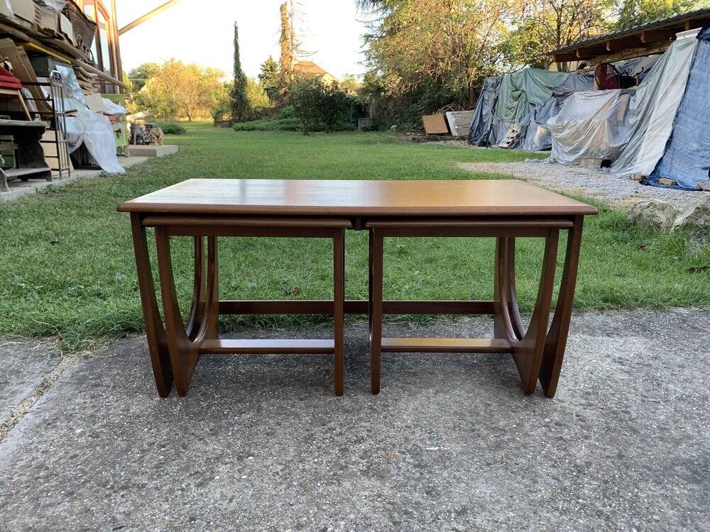 Set of 3 mid-century nesting tables in brown teak by Victor Wilkins for G-Plan.