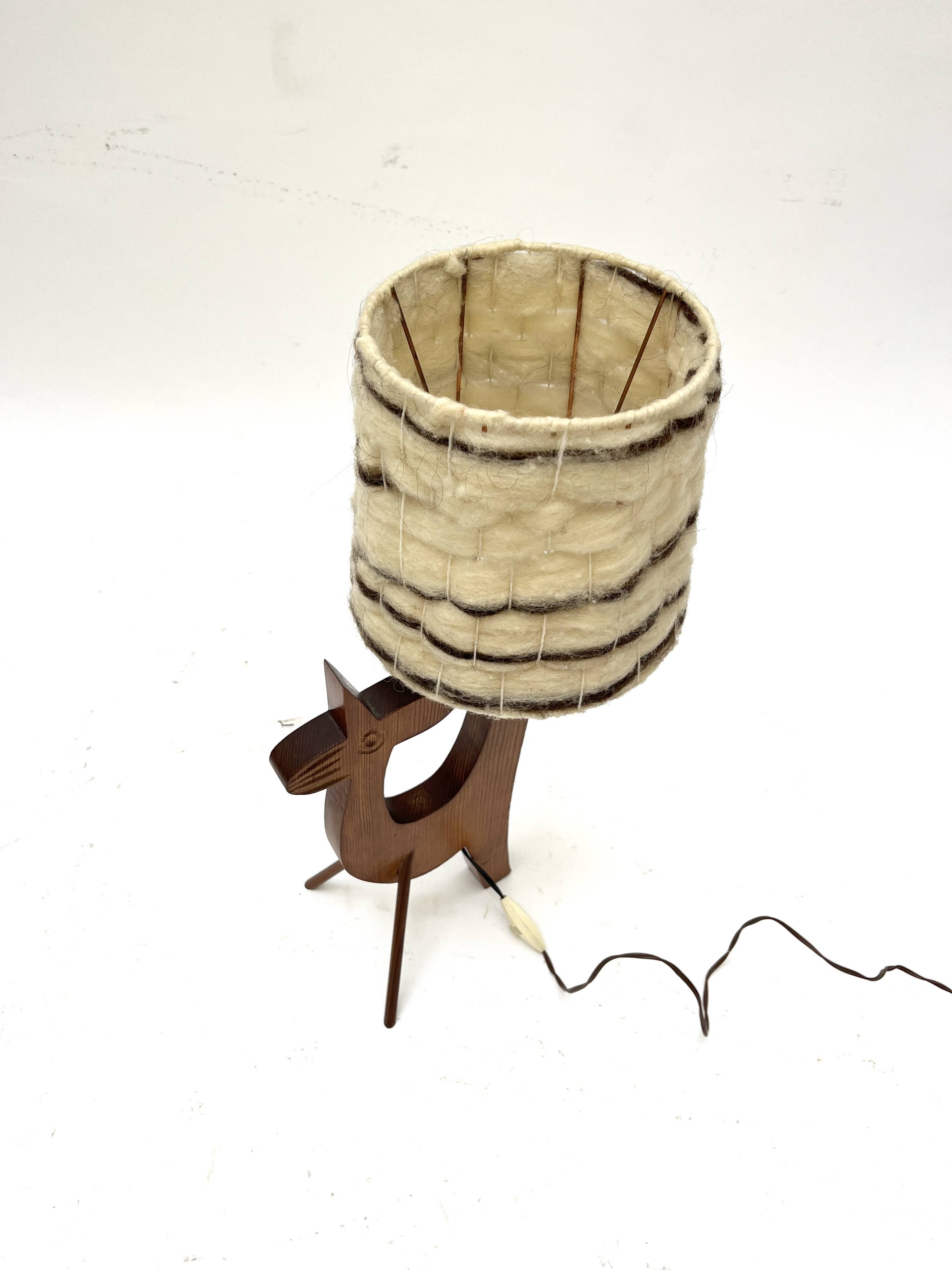 Wooden zoomorphic lampshade with wool lampshades, 70s