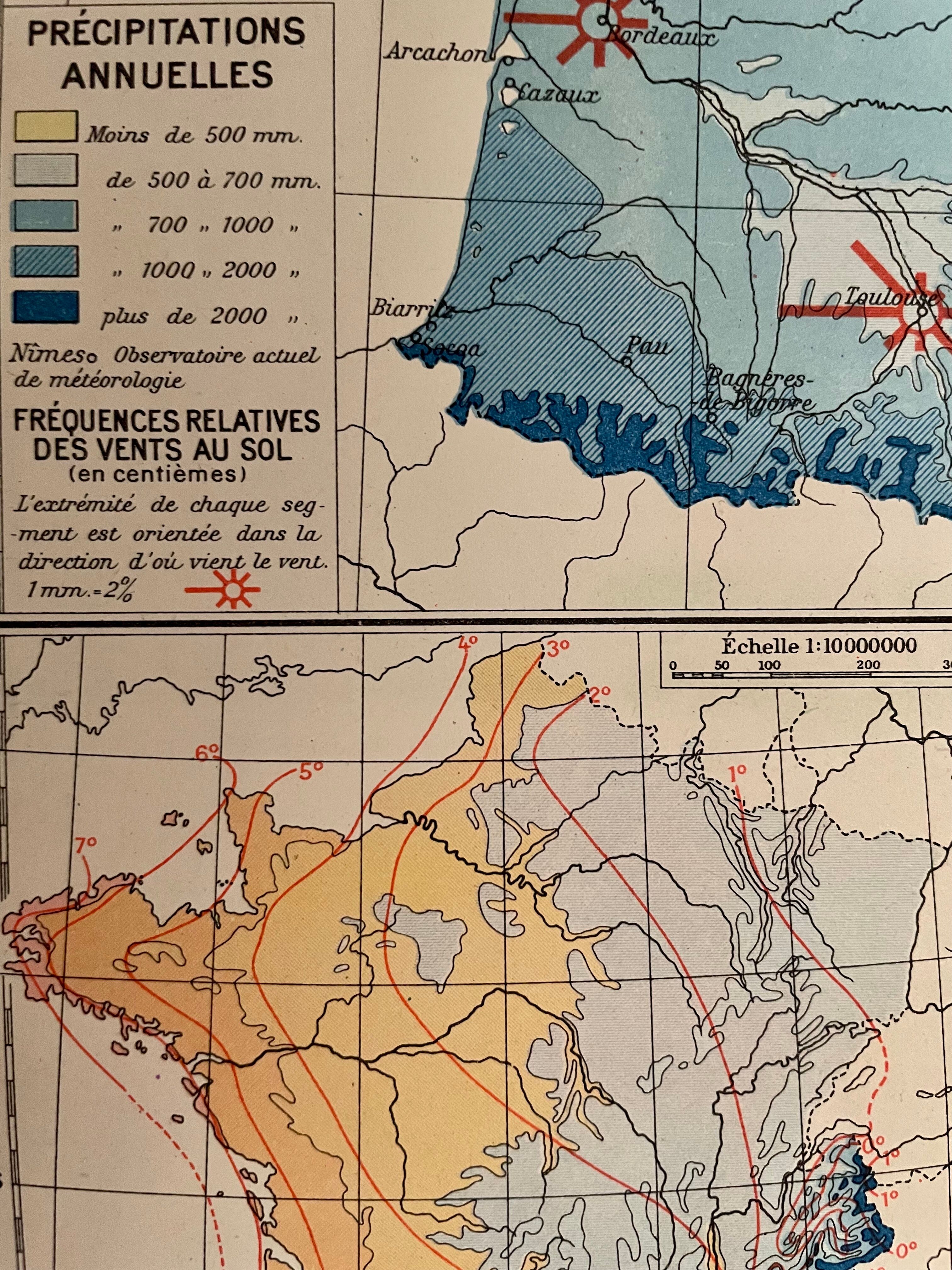 Old climate France map from 1945