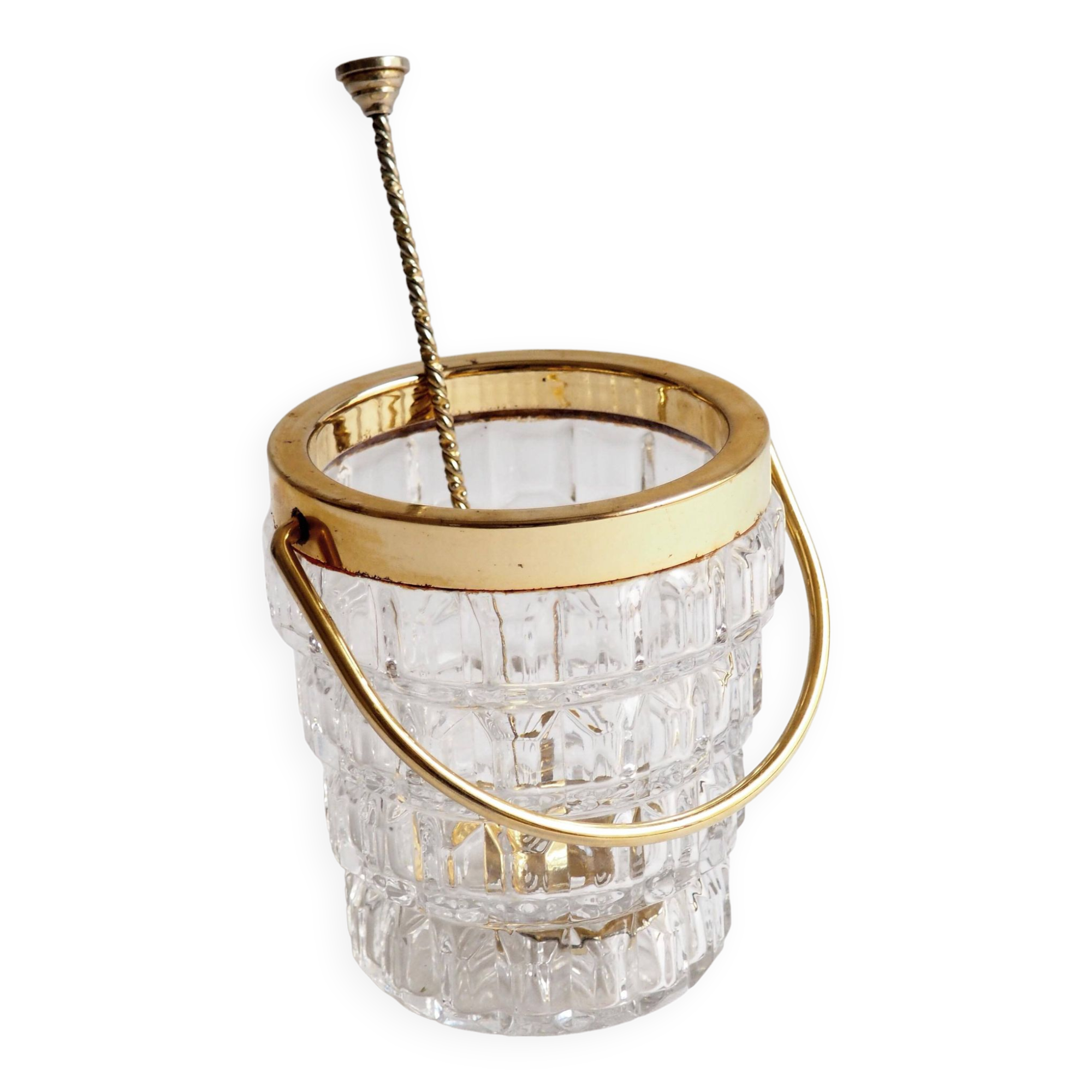 Crystal ice bucket and golden ladle