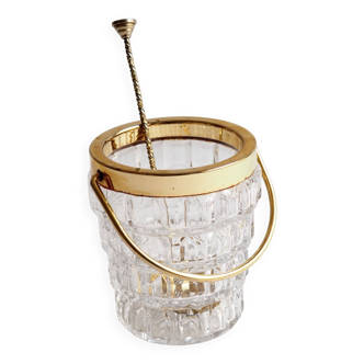 Crystal ice bucket and golden ladle