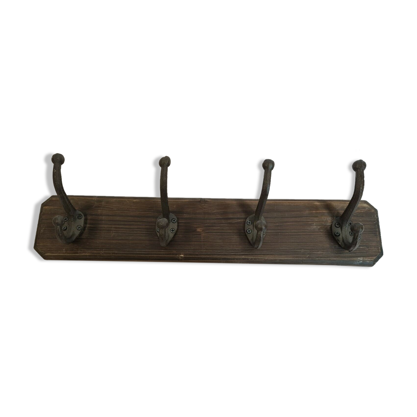 Wooden coat rack and cast iron hooks