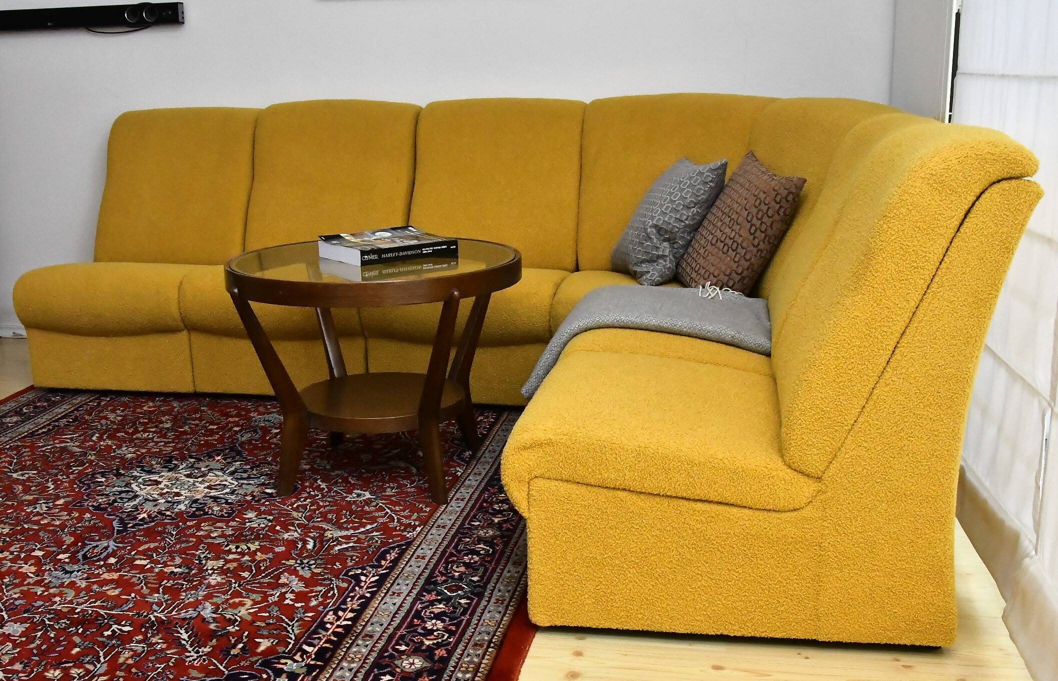 Yellow bouclé corner modular sofa, 1970s, set of 6
