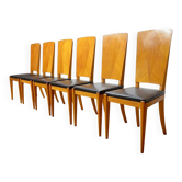 6 Chaises en Chêne Blond Vintage, France 1960