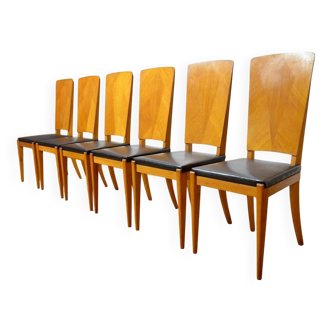 6 Chaises en Chêne Blond Vintage, France 1960