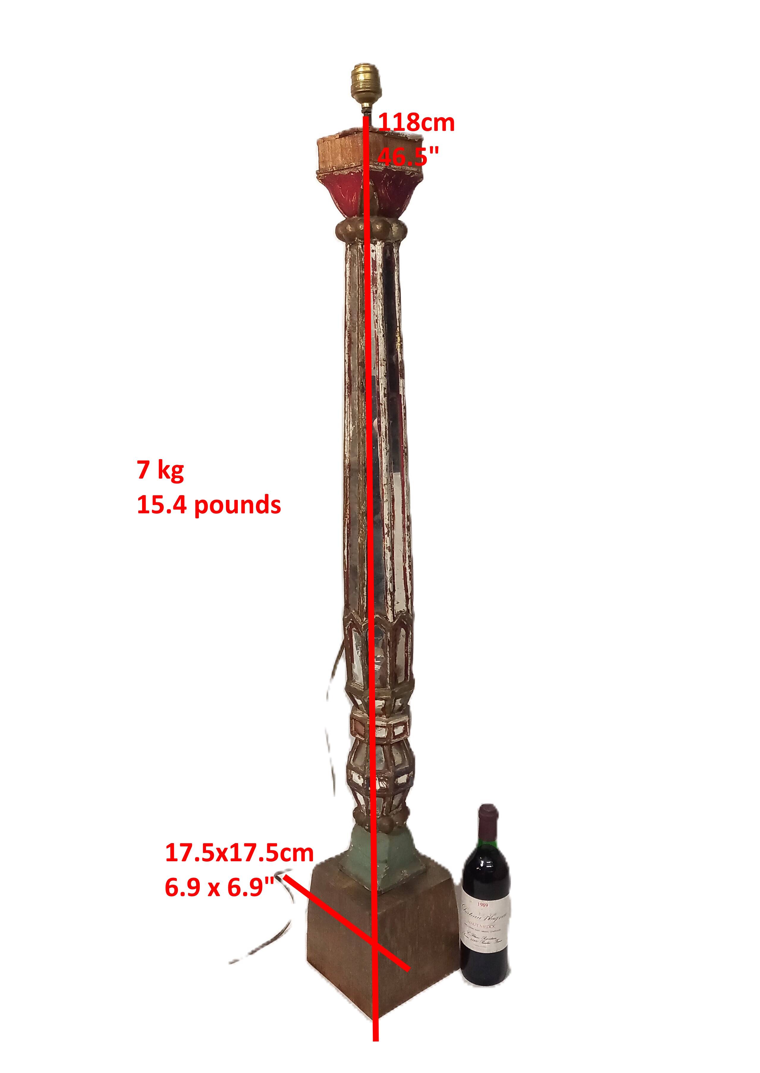 Floor lamp column in polychrome and mirrored wood