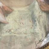 Pastel de jeune fille à la robe rose daté 1921