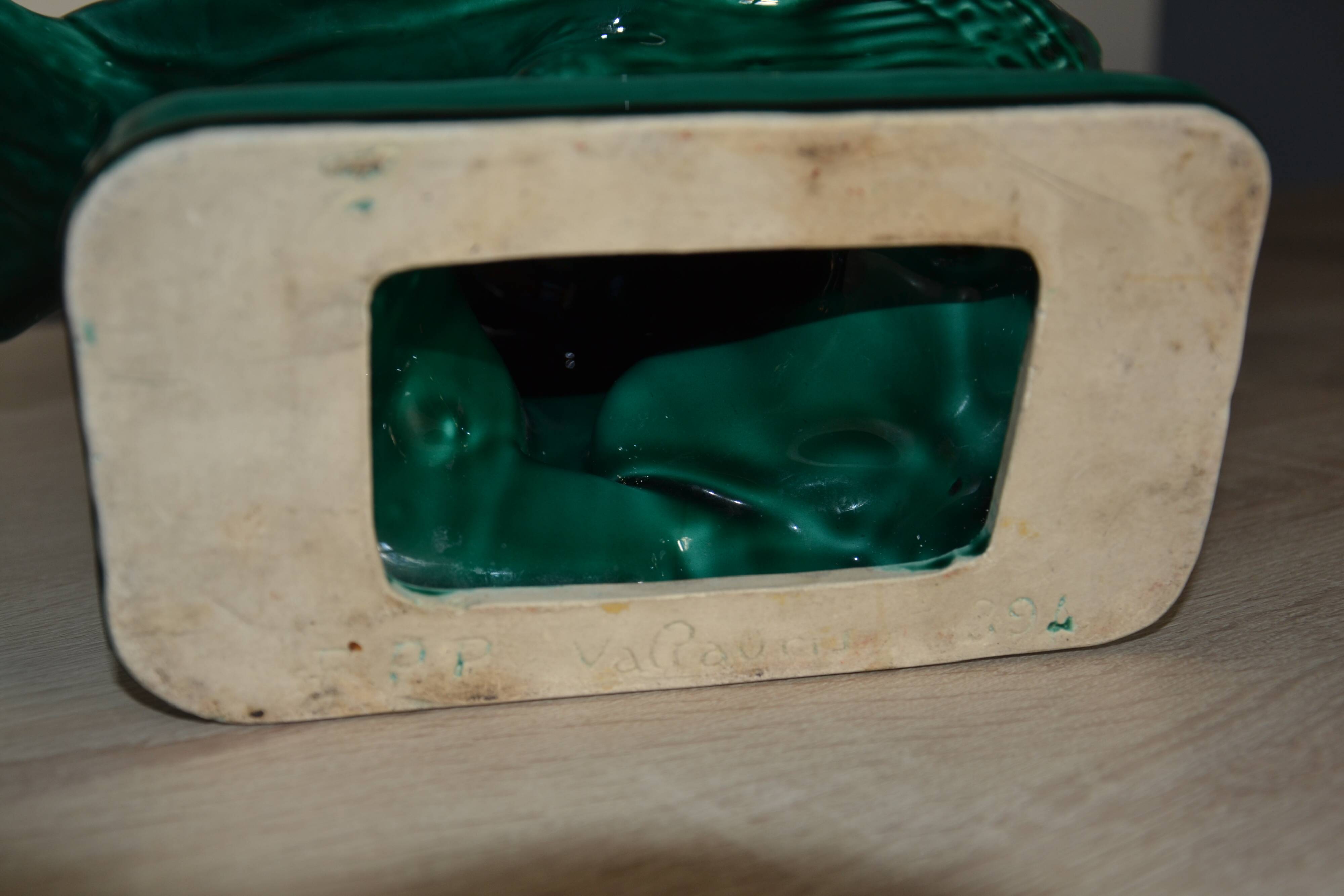 Green glazed ceramic pigeon FPP Vallauris