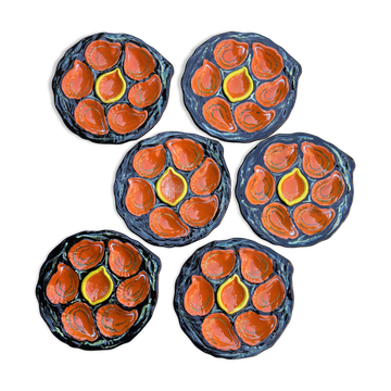 Set of 6 vintage oyster plates Gabriel Fourmaintraux 1960’s