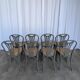 Set of 8 Vintage Gray Bentwood Dining Chair: Thonet Style Cane Seat
